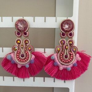 Pink Statement Earrings with Tassels